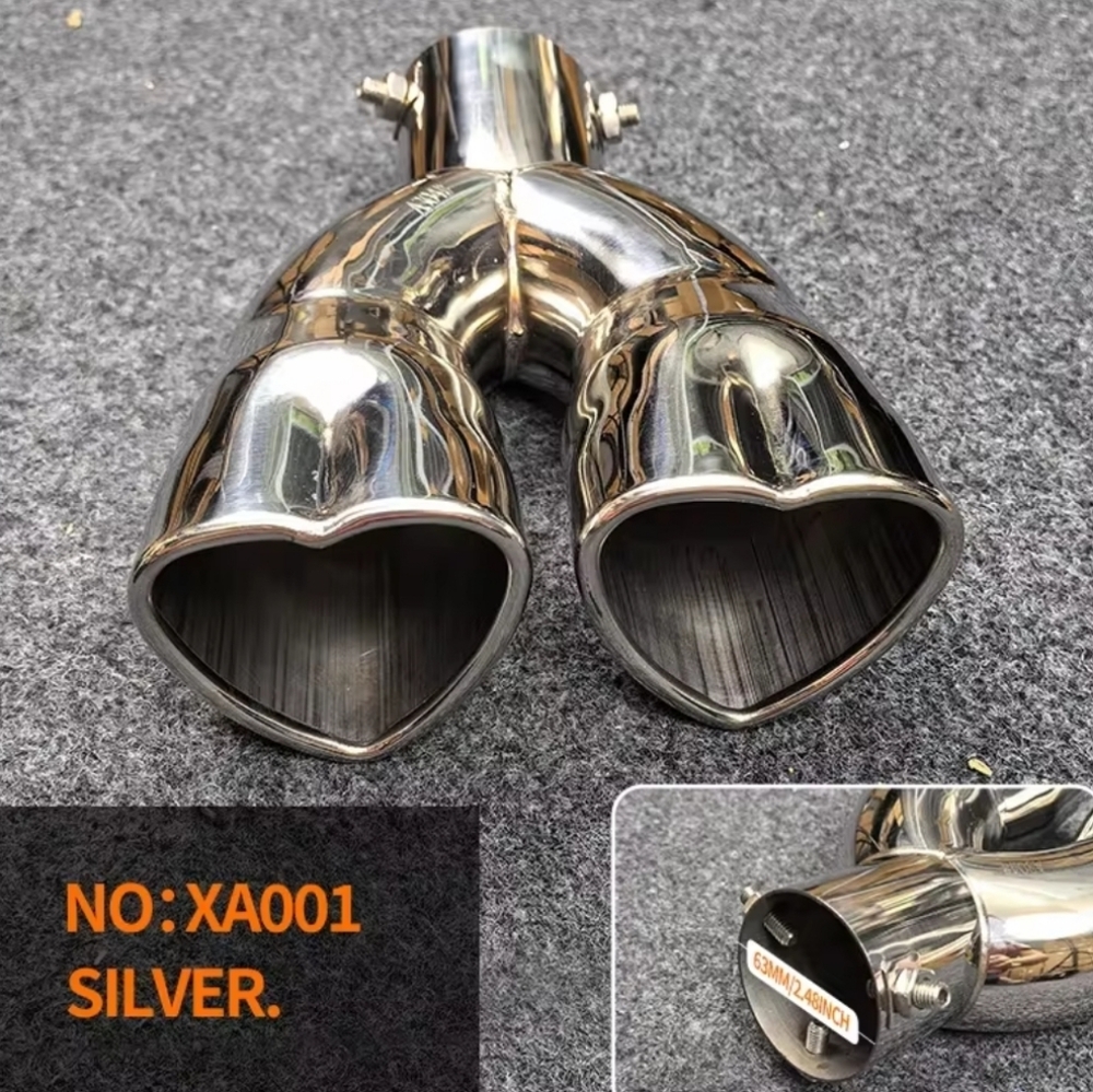 New Stainless steel double Heart Bent Exhaust Muffler Choose Color 2.5" Opening